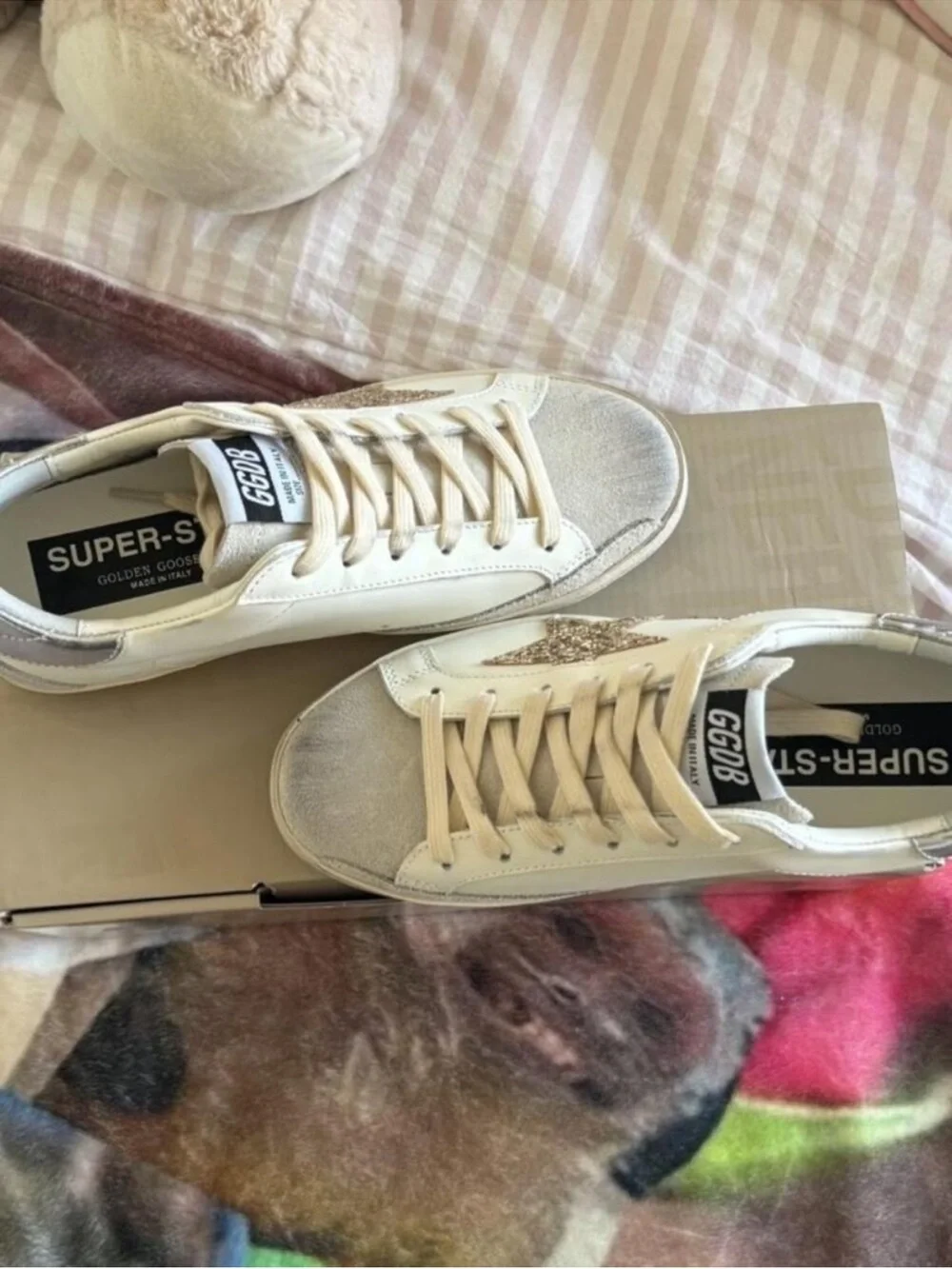 Golden Goose White Sneakers with Gold Glitter Star